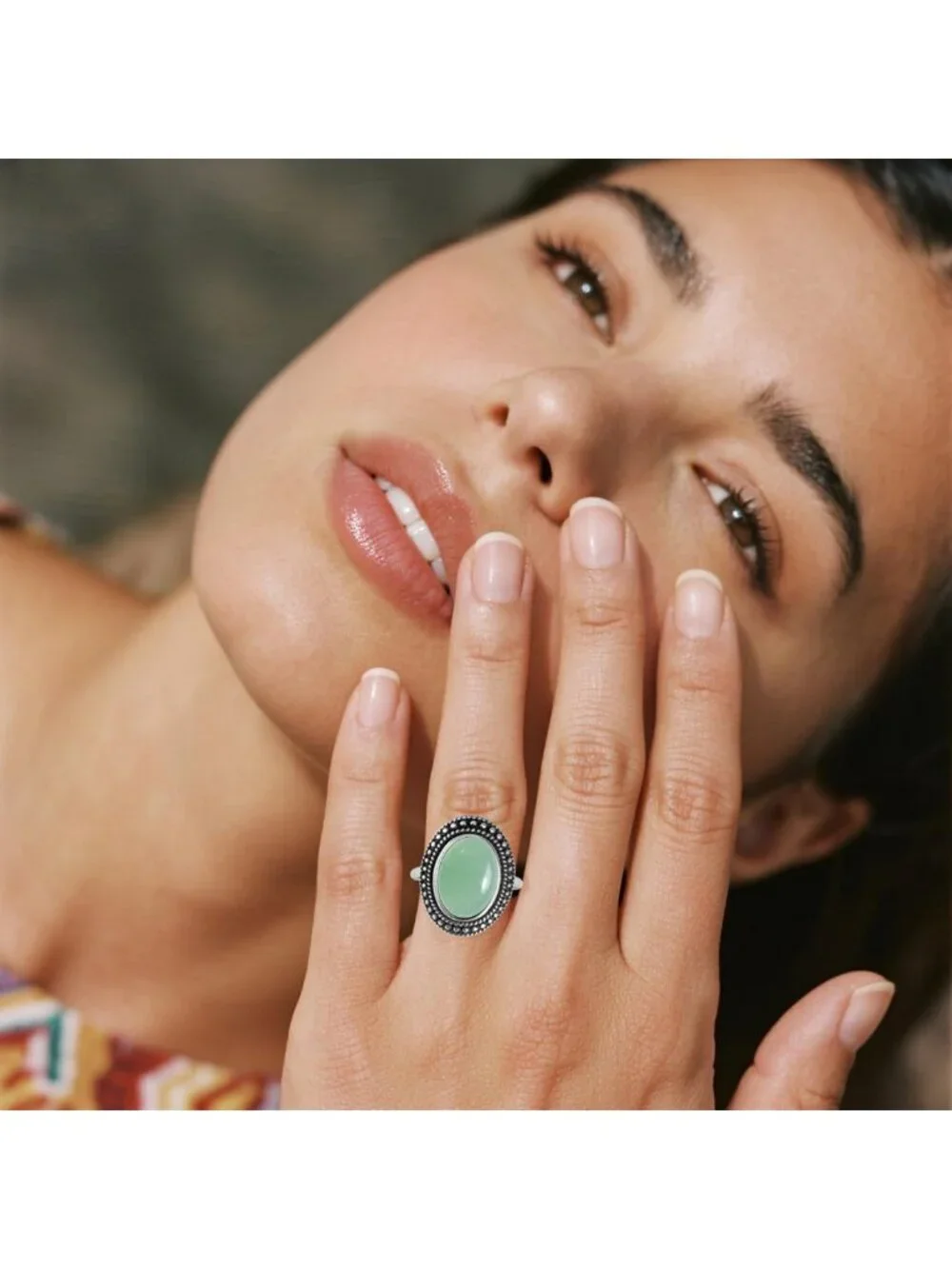 Boho Natural Oval Stone Ring, Antique S925 Silver Crystal Quartz Gemstone